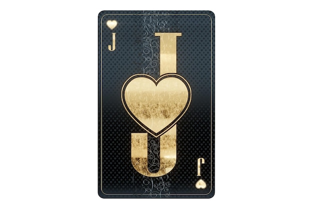 Casino concept Hearts jack playing card black and gold design isolated on white background Gambling luxury style poker blackjack baccarat 3D render 3D illustration