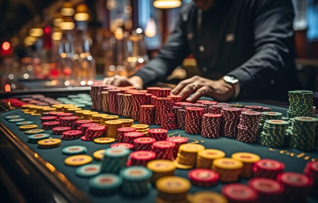 In the casino the dealer distributes chips