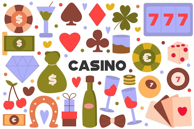 Casino flat cartoon set The illustration depicts all the attractiveness of the casino