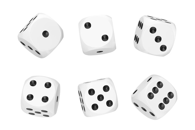 Casino Gambling Concept. Set of White Game Dice Cubes in Differetn Positions on a white background. 3d Rendering