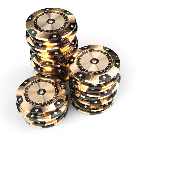 Photo casino luxury chips in gold and black with diamond inserts