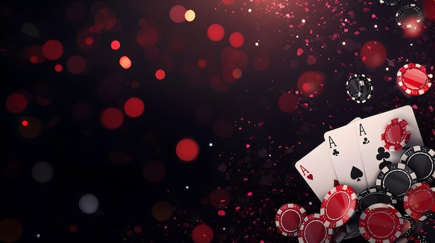 Casino magic with aces and chips flying over a dark backdrop excitement and luxury gaming concept simple and elegant with a hint of mystery AI