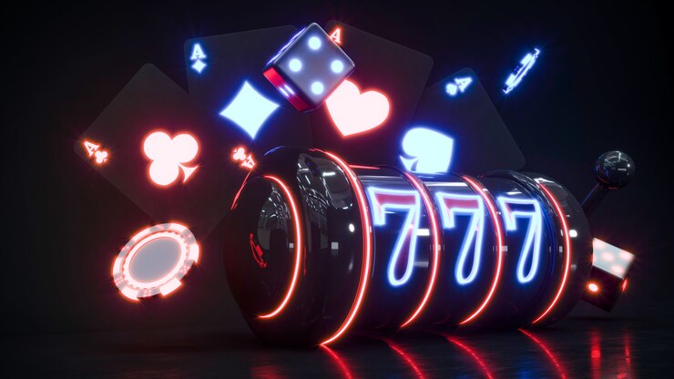 Casino neon chips. Poker chips falling Premium Photo