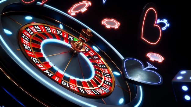 Casino neon-chips. Pokerfiches vallen Premium Foto