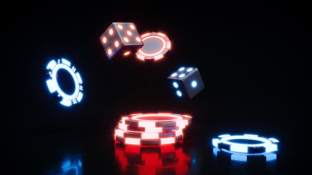 Casino neon-chips. Pokerfiches vallen Premium Foto