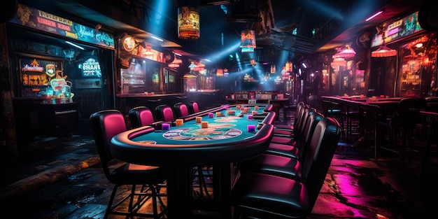 A Casino Night With Poker Tables Neon Wallpaper