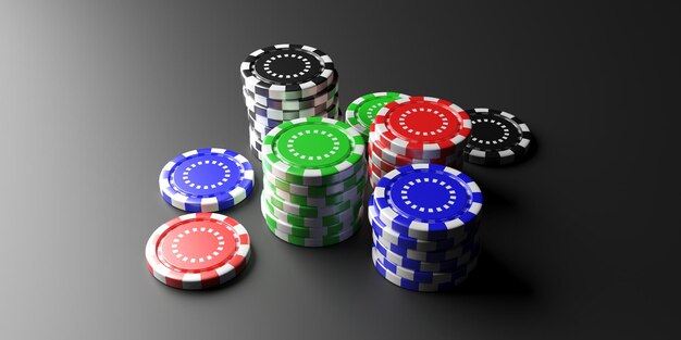 Photo casino poker chips on black background 3d illustration