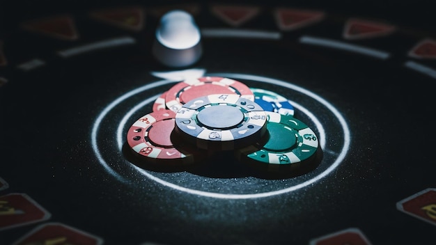 Чипы покера в казино на черном