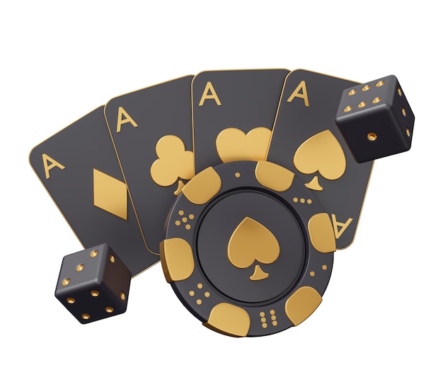 Casino poker gold 3d render minimal creative gambling illustration