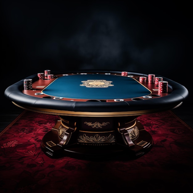 Photo casino poker table in the style of dark crimson and light amber
