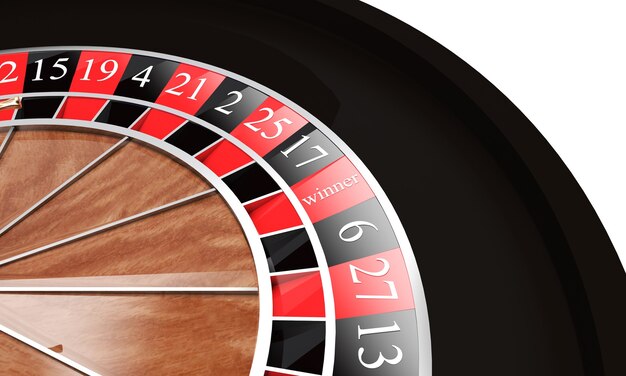 Casino roulette 3d render met de inscriptie winnaar, op een witte achtergrond