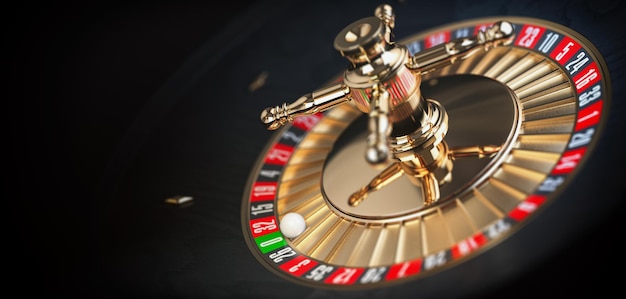 Foto casino roulette op zwarte achtergrond met ruimte voor tekst