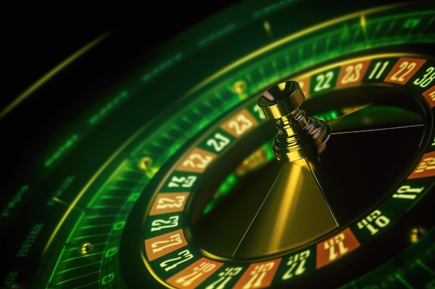 Casino roulette spinning wheel neon blur background Generative AI