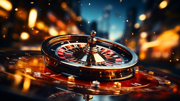 Casino roulette wheel in motion Generative Ai