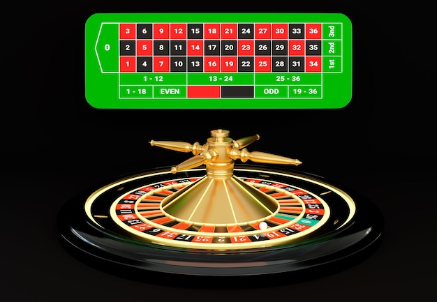 Casino roulette wheel and roulette play field on black\
background realistic casino roulette table