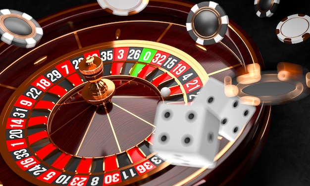 Casino roulette wheel with dice