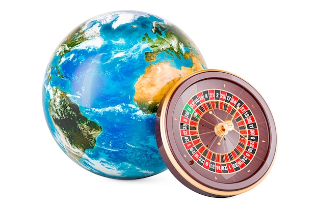 Casino roulette with Earth Globe 3D rendering