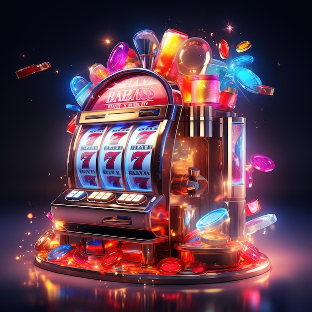 Casino slot machine with tokens and coins ai generated