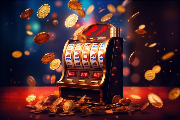 casino slot machine with tokens and coins