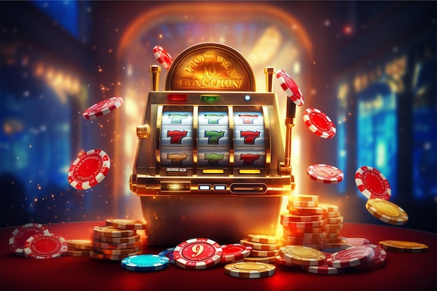 casino slot machine with tokens and coins