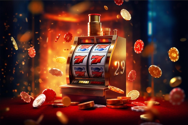 casino slot machine with tokens and coins