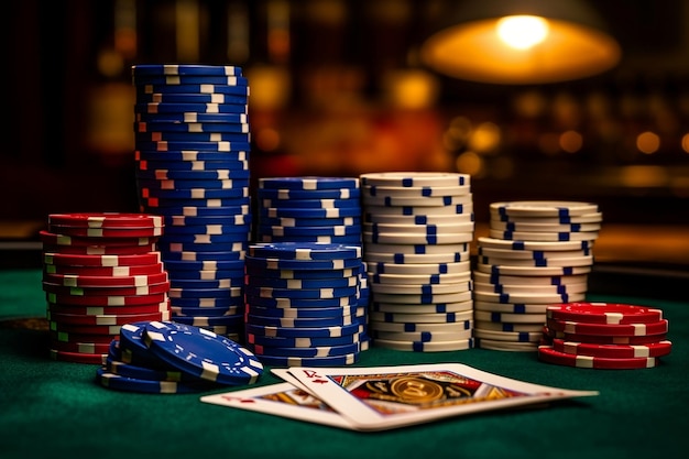 Casino Table with Poker Cards and Chips AI