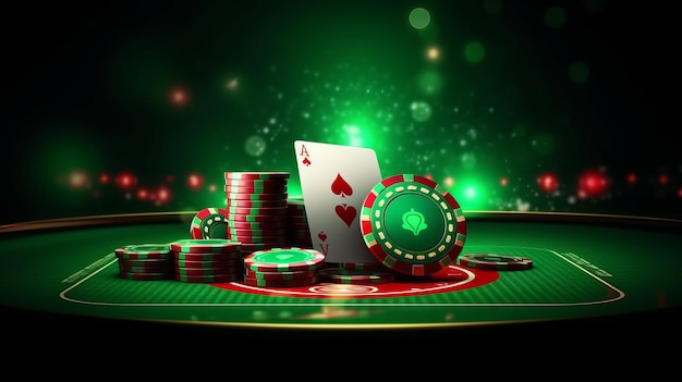 A casino table with poker chips and cards Generative AI