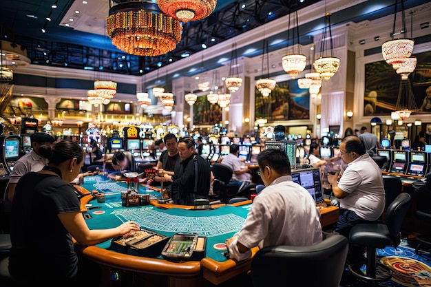 Photo a casino with gambling and many players
