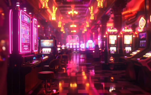 A casino with a slot machine and a slot machine in the middle | Premium  AI-generated image