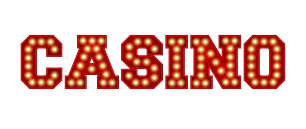 Casino word made from red vintage lightbulb lettering isolated on a white 3D Rendering