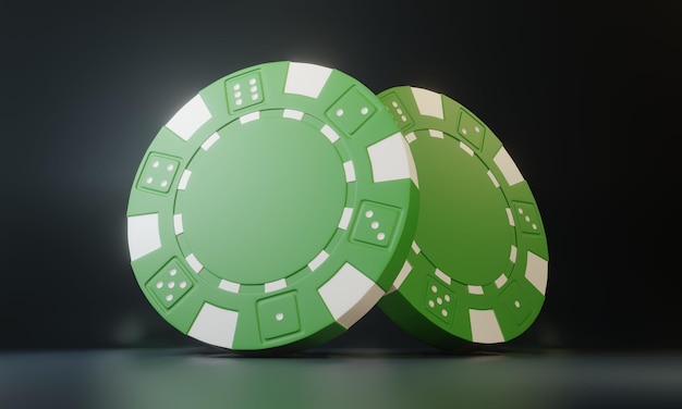 Casinofiches geïsoleerd op de zwarte achtergrond Casinospel 3D-chips Online casino banner 3D render