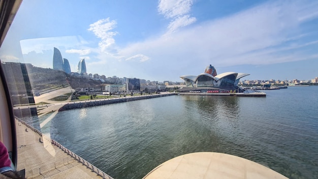 Caspian Waterfront Mall, Caspian sea, top view from Baku Eye, Ferris wheel