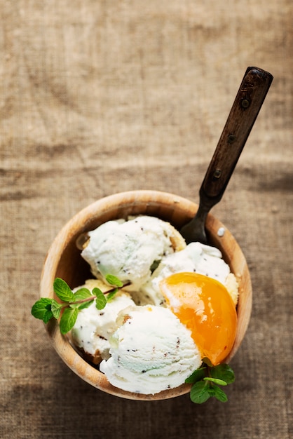 Cassata siciliana in wooden bowl