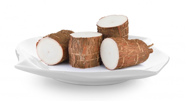 Cassava in plate on white space