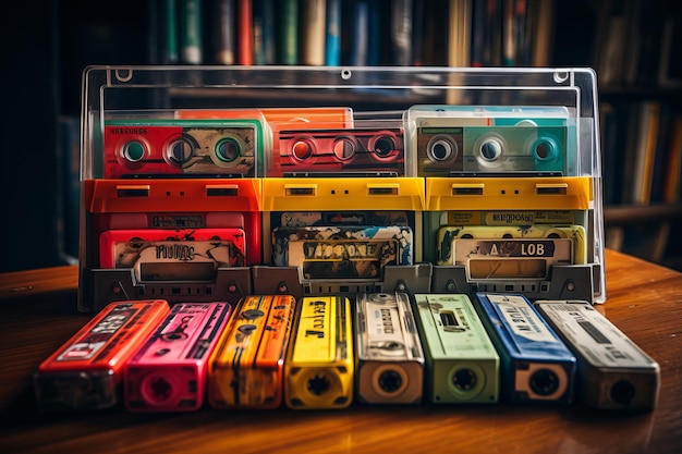 Foto cassette-collectie met iconische muziekalbums uit de jaren '80 generative ai