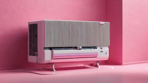 Cassette indoor unit air conditioner on a pink stand on a white background 3d