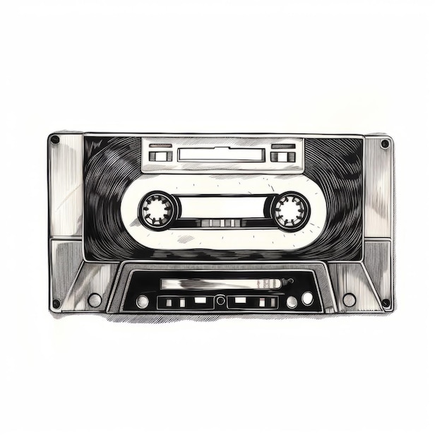 Cassette Nostalgia Captivating Side B Illustration in Monochrome