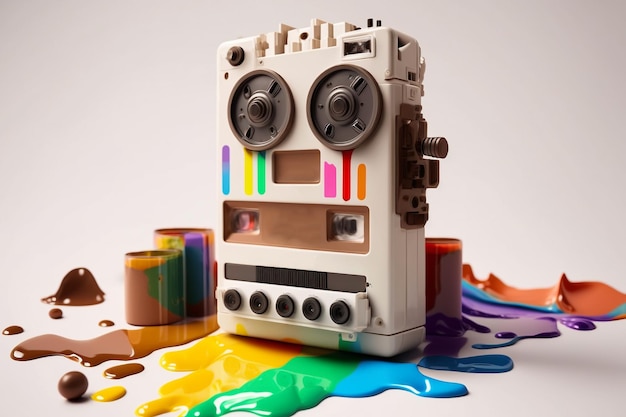 Cassette stereo tape recorder in rainbow colors Generative AI