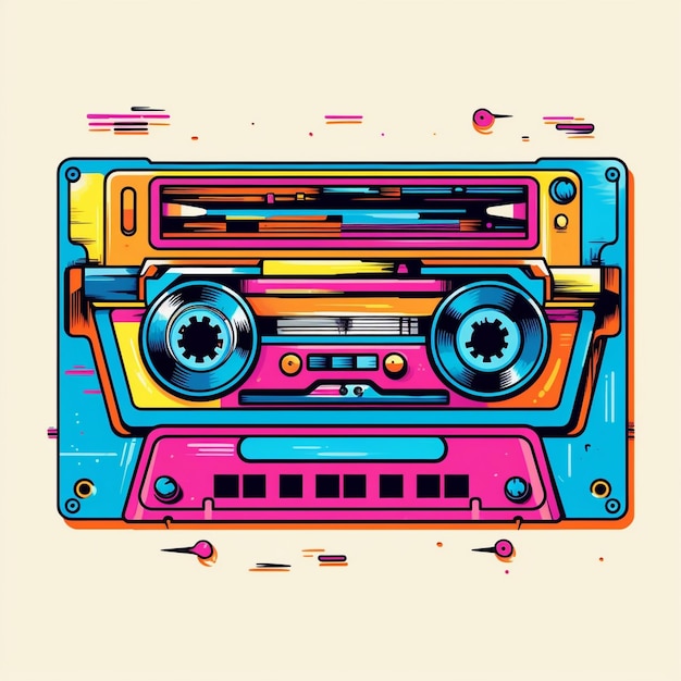 Cassette tape colorful logo with white background