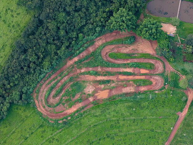 Photo cassilandia mato grosso do sul brazil 04 18 2024 aerial image of the motocross track at the salto do rio apore tourist spot