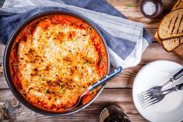 Cassoulet with sausages beans and bread crumbs