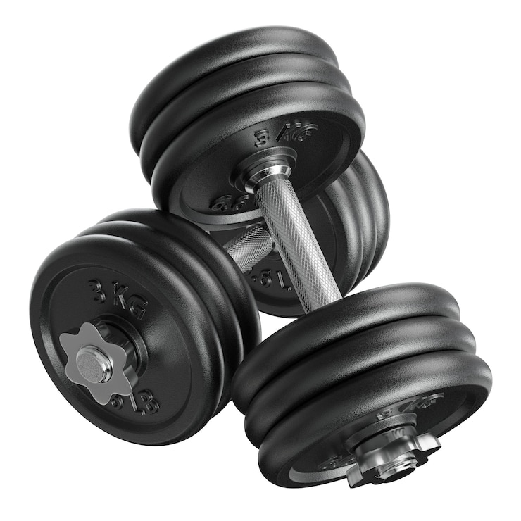 Foto cast iron black verstelbare dumbbells gewichtheffing gym uitrusting zijzicht