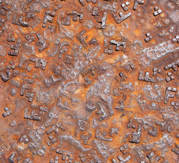 Cast iron metal rusty sewer hatch as background are texture