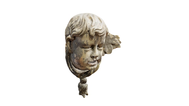 A cast iron sculpture of a boy's face