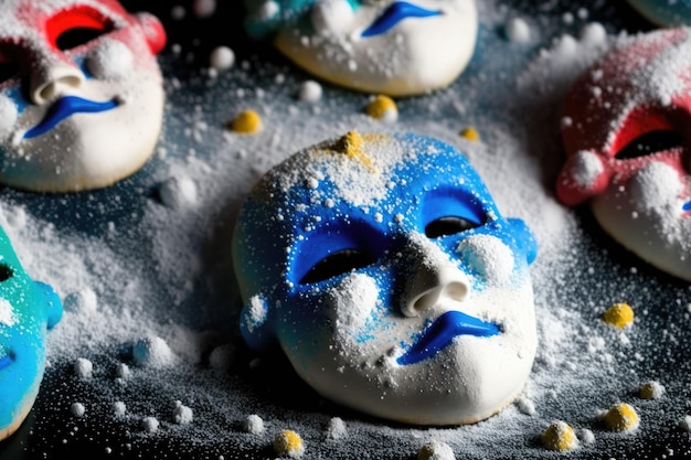 Castagnole in the oven dusted with powdered sugar and sprinkled with confetti Biscuits