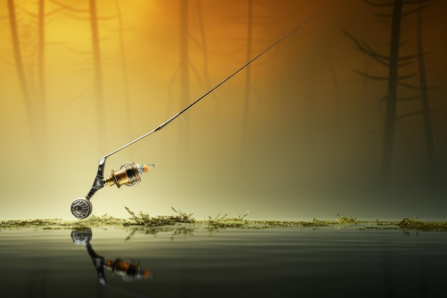 Casting Shadows A Captivating 3D Illustration of a Fishing Pole