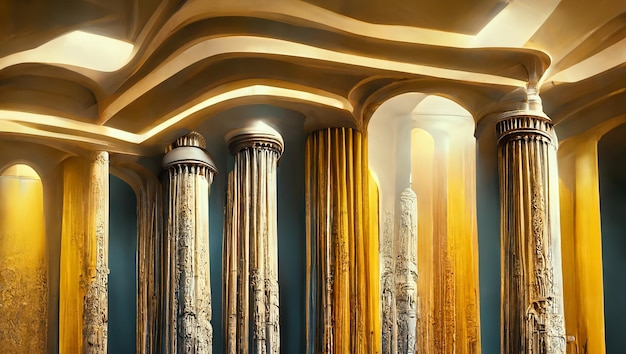 城の 3 d の古典的な柱と黄金の詳細