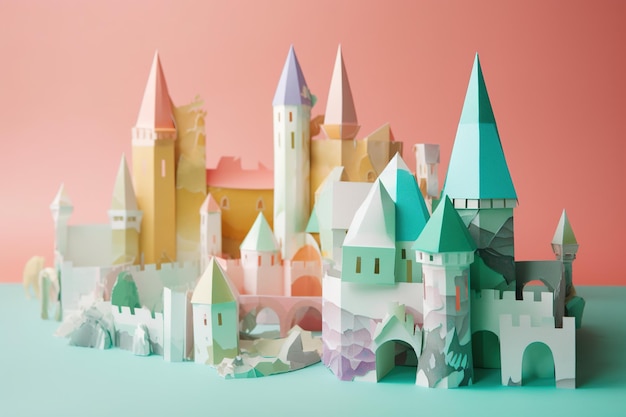 Castle 3D model design and fancy paper art with colorfull color