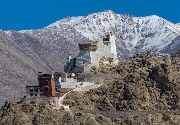 Photo castle against snowcapped mountains