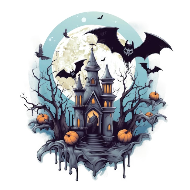 castle bats moon vampire zombie Halloween illustration monster creepy horror isolated vector